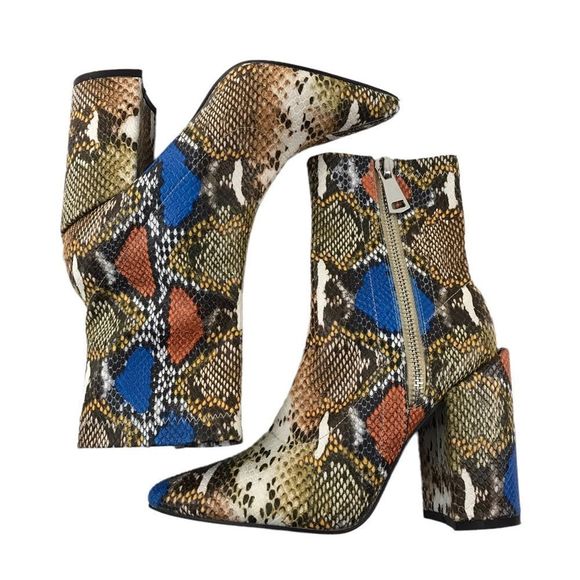 Public Desire faux colorful snakeskin chunky heel boots size 6 - Picture 2 of 10